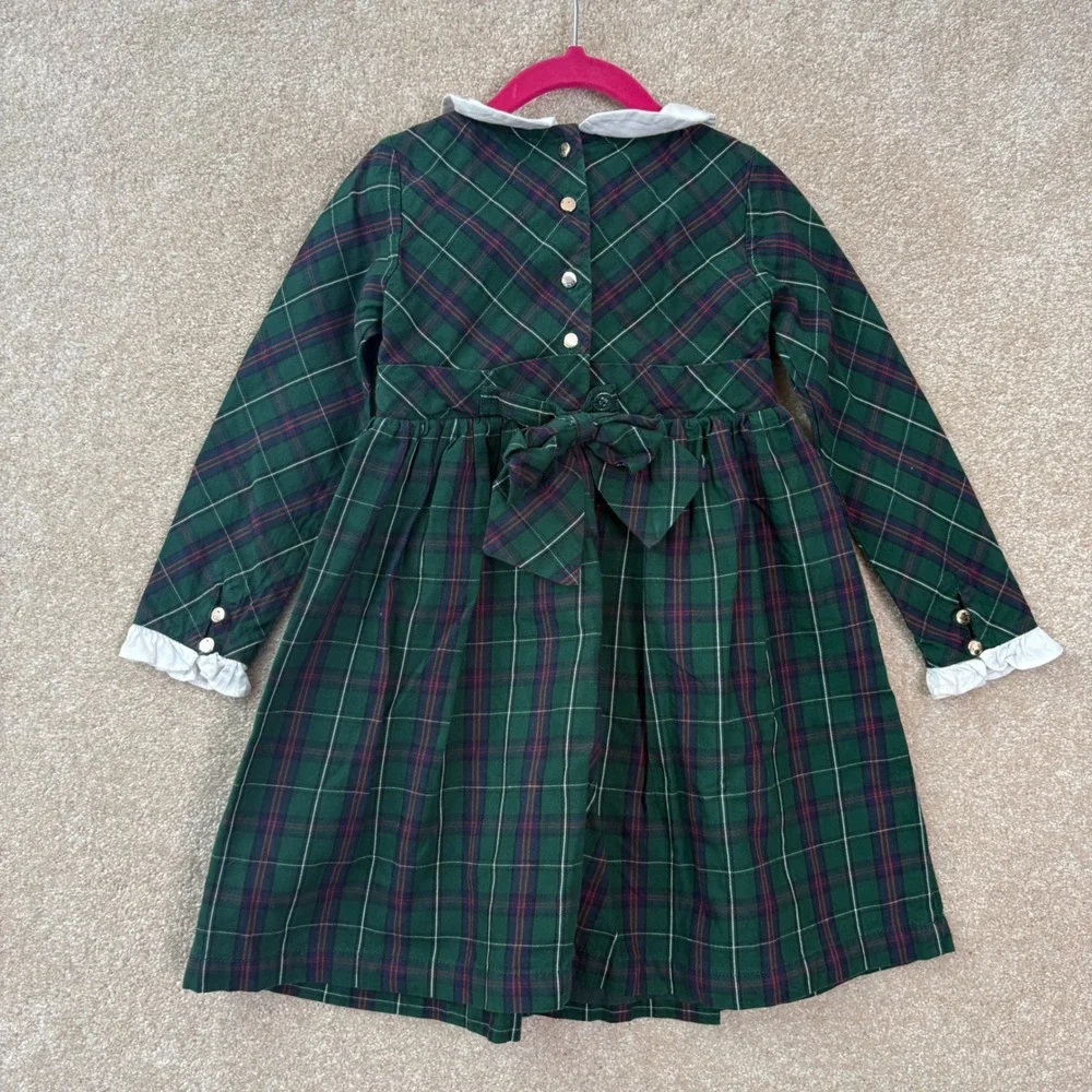 HOPE & HENRY Plaid Dress Kids 4 4T Green Holiday Christmas Preppy Tartan